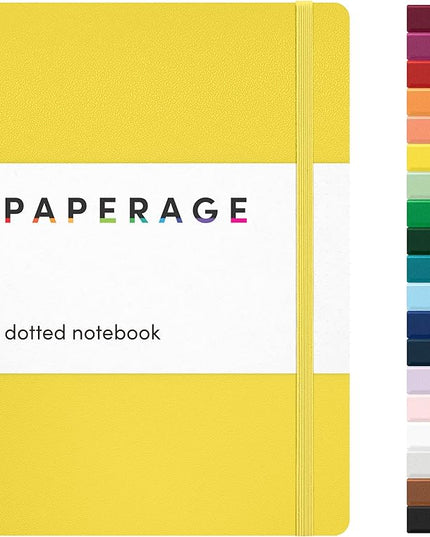 PAPERAGE Dotted Journal Notebook, (Yellow), 160 Pages, Medium 5.6 in x 8 in - 100 GSM Thick Paper – Hardcover Journaling Notebook for Work, School & Bullet Journaling