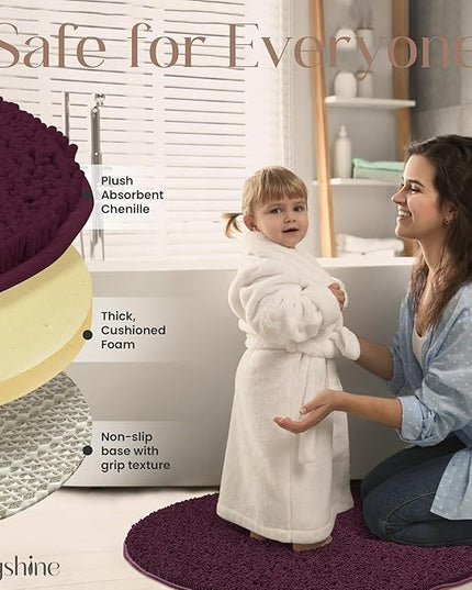 MAYSHINE Round Area Rug Set for Bathroom | Soft Plush Chenille Bath Mat, Water Absorbent Non-Slip Bathroom Rug | Washable Shag Carpet for Shower, Bedroom, or Home Décor | 36"x36" Round | Burgundy