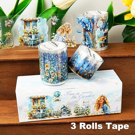 AuriicLeaf Daisy Fence PET Tape Set, 3 Rolls Pre-Cut Floral Stickers for Scrapbooking, Journaling, DIY Crafts, and Collage Art (30 mm/50 mm/55 mm)