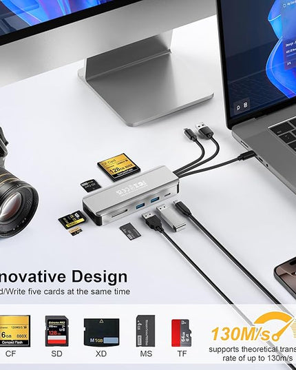 8in1 Multi SD Card Reader Adapter Aluminum with Card Storage Carrying Box SD/TF/CF/MS/XD/Cfast/Memory Stick Pro Duo USB3.0 C&A Port for Phone/Pad/PC/Laptop,No Application Required Plug and Play