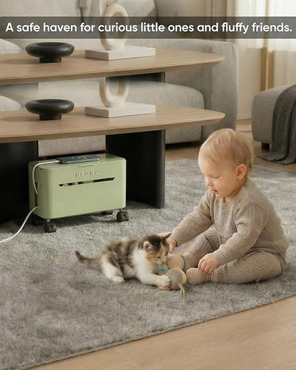 2-Tier Rolling Cable Management Box with Wheels (Large) – Mobile Power Strip Hider & Cord Organizer – Under Desk Wire Concealer & Charging Station Organizer – Baby & Pet Proof Safety (Matcha Green)