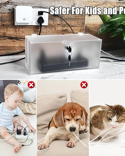 Cable Management Box with Lock,Cable Organizer Box & Power Strip Cover,Frosted Acrylic, Wire Storage and Organization for Cords,Suitable for TV, Computer,Child and Pet Proof(2PC)
