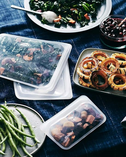 Stasher Silicone Reusable Storage Bag, 4-Pack, Reusable Freezer Bags, Microwave, Dishwasher, Oven Safe, Sous Vide, Premium Lunch Containers, Eco Friendly, Food Storage Bags, Snack Bags, Aqua