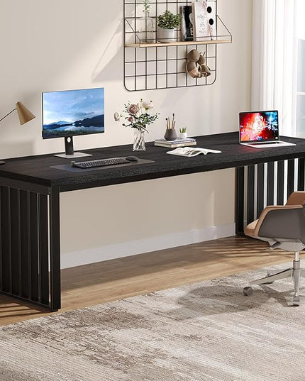 Tribesigns 78.74" Extra Long Computer Desk for 2 Person, Double Long Desk with Heavy Duty Metal Frame, Double Workstation Study Table for Home Office (Without Chair) (Black)