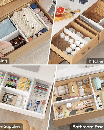 Lifewit 4 Pack Drawer Dividers Plastic 5" High, 13.5-22" Adjustable Drawer Organizers for Clothes, Expandable Dresser Separators in Bedroom/Bathroom/Kitchen/Fridge/Office Organization and Storage
