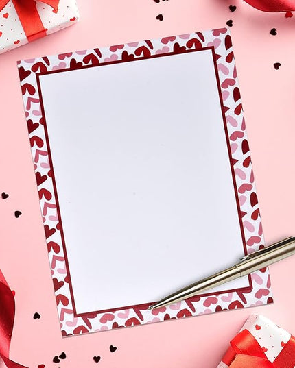 Gift Boutique - 100 Valentines Day Stationary Paper 8.5" X 11" Valentine Hearts Stationery Letterhead with Border for Writing Letters, Poems, Printing Invitation, Valentines Heart, Printable Papers