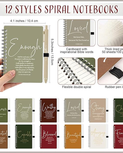 Kosiz Inspirational Valentines Christian Gifts Bulk A6 Notebook Prayer Journal with Pens Spiral Journal Religious Gift for Women Men Church Bible Study Group Teacher Coworker(48 Sets,Retro Color)