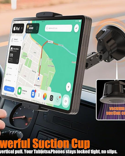 VasSmtCPH Tablet Mount for Truck Car ipad Holder Suction Cup Phone Stand for Windshield Dash Wall Vehicle Desk，360° Metal Bracket for 4.7"-13" Tablet iPad Pro Air Mini iPhone