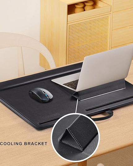 CENNBIE Leather Lap Desk with Memory Foam Cushion 24x16 Inches- Adjustable Portable Laptop Tray Fits 17 19 Inch Notebook - Built-in Wrist Rest Lightweight Computer Desk (Black)