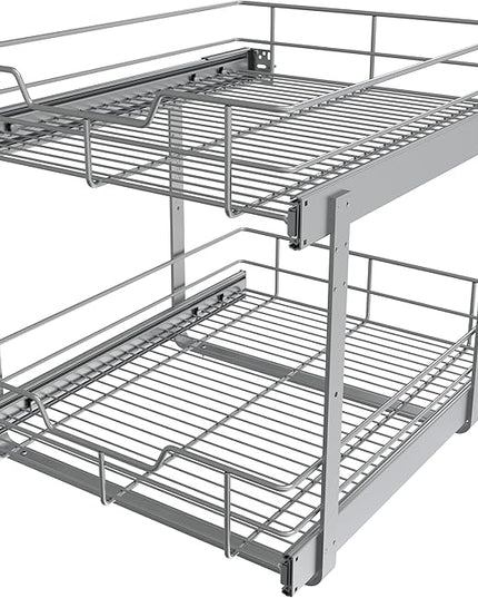 2 Tier Pull Out Cabinet Organizer 18" W X 22" D, Slide Out Drawers For Kitchen Cabinets, Pull Out Drawers For Cabinets Capacity Heavy Duty Caddy, Cabinet Pullout Shelves Chrome-Plated,Bathroom Pantry