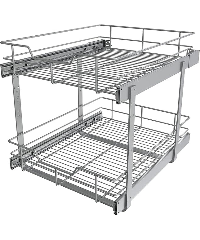 2 Tier Pull Out Cabinet Organizer 18" W X 22" D, Slide Out Drawers For Kitchen Cabinets, Pull Out Drawers For Cabinets Capacity Heavy Duty Caddy, Cabinet Pullout Shelves Chrome-Plated,Bathroom Pantry