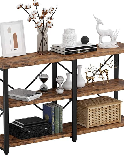 IRONCK Bookshelf Double Wide 55 in 3-Tier, Industrial Bookcases, Wood and Metal Bookshelves, Book Shelves for Home Office Decor Display