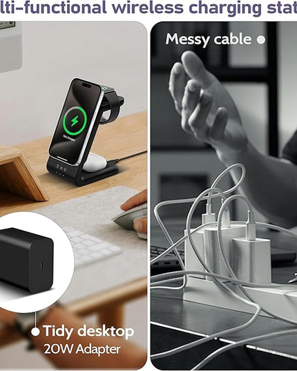 3 in 1 Wireless Charging Station: 5000mAh Removable Power Bank Charger Stand for Phone/Watch/Air Pods - Portable Magnetic Battery Pack for Air 17 16 15 14 13 12 Series