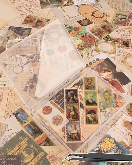 200Pcs Vintage Scrapbook Stickers, Aesthetic Junk Journal Stamping Supplies Kit, Scrapbooking Ephemera Washi Paper for Bullet Journaling Planners Diary Collage (Artistic)