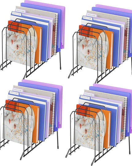 Incline Metal Desk Magazine Folder Holder, Sorter Desk File Organizer with 8-Section Vertical Compartments Rack File Organizer for Office, Home, School (4 Pack)