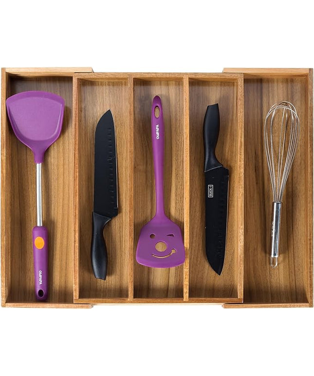 Utoplike Acacia Kitchen Drawer Organizer Expandable, Large Utensils and Cutlery Tray, Adjustable Silverware Divider for Knives Flatware