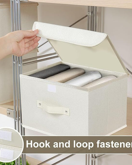 Fabric Storage Bins Cube Organizers with Flip-Top Lid and Handles,Storage Boxes for Organizing Home,Office,and Closet,Beige,3 Pack 10.2 X 7.9 X 6.7 in