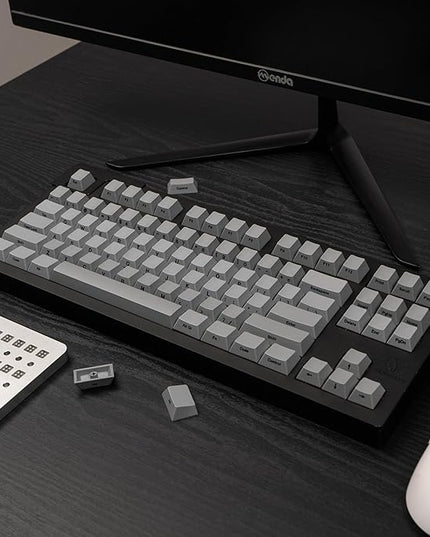 mintcaps PBT Gray Keycaps Cherry Profile DYE-Sub Custom Minimalist Key Caps for 60% 65% 75% 80% Cherry Gateron MX Switches Mechanical Keyboards (107Keys Keycaps)