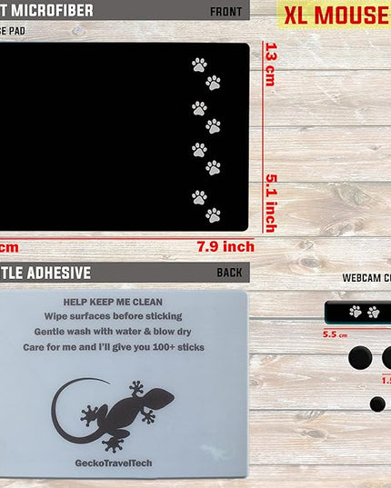Mouse Pad Adhesive Bottom - Peel and Sticks to Any Surface - Travel Large Size - Portable (XL - Dog PAW Black)