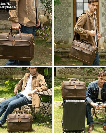 Masa Kawa Leather Briefcase for Men 17/15.6" Laptop Crossbody Shoulder Messenger Bag Business Travel Work Attache Case