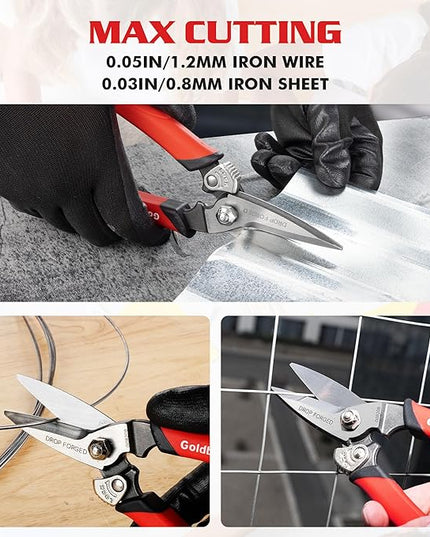 Goldblatt 3PCS Heavy Duty Scissors, Multipurpose Shop Scissors, Drop Forged Blades with Small Serrations, Comfortable Handle for Easy Cutting Cardboard, Wires, Leather, Fabric
