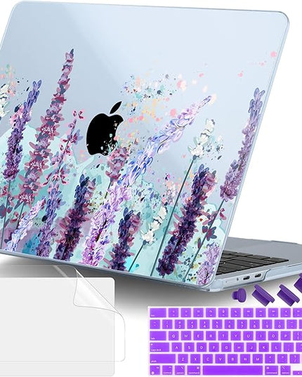 DONGKE for M4 MacBook Air 13.6 Inch Case 2025 2024 2023 2022 Model A3240 A3113 A2681 M3 M2 Chip, Plastic Hard Shell Case Cover with Touch ID for MacBook Air 13 Inch M4 - Lavender Flowers