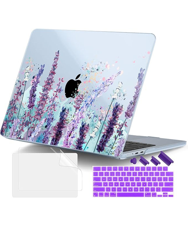 DONGKE for M4 MacBook Air 13.6 Inch Case 2025 2024 2023 2022 Model A3240 A3113 A2681 M3 M2 Chip, Plastic Hard Shell Case Cover with Touch ID for MacBook Air 13 Inch M4 - Lavender Flowers