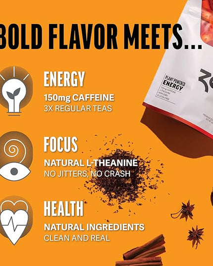 Zest Energy Black Tea - Spicy Masala Chai Loose Leaf Blend - High Caffeine Cardamom Ginger Tea with Cinnamon - Caffeinated Coffee Altnernative - Natural, Non-GMO & Keto - 50 Servings - 150mg Caf