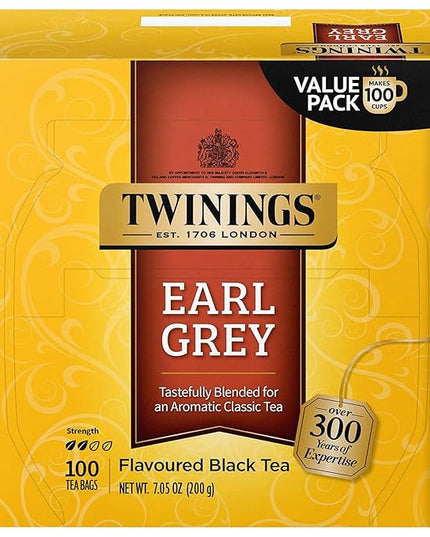 Twinings Earl Grey Black Tea Individually Wrapped Bags, 100 Count (Pack of 1), Flavoured with Citrus & Bergamot, Caffeinated, Enjoy Hot or Iced, 100 Teabags
