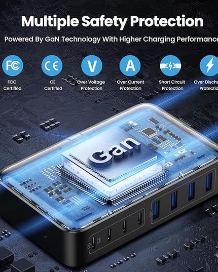 USB C Charger 200W USB C Charger Block,Upgraded GaN III 8-Port Fast Charging Station Hub,PD 65W Laptop Charging Adapter Compatible with MacBook Pro/Air,DELL,Steam Deck,iPhone 16/15/14,Galaxy S23/22