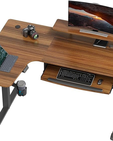 EUREKA ERGONOMIC Standing Desk Electric Adjustable Height (61"x43") Computer Desk with Keyboard Tray, Sit Stand Desk L Shaped Desk for Work/Home Office,Dual Motor,Memory Presets,2 USB/RGB,Walnut/Left
