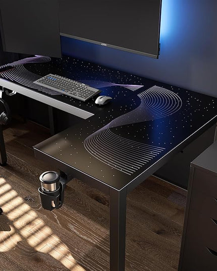 EUREKA ERGONOMIC GTG L Shaped Gaming Desk with LED Glass, Right Side