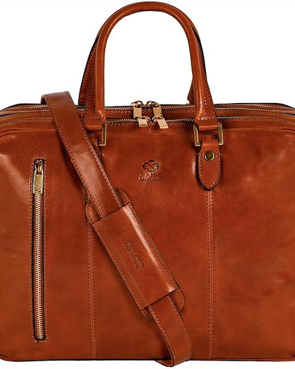 Time Resistance Leather Laptop Briefcase - Full Grain Leather Computer Bag for Men and Women