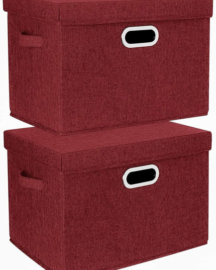 TYEERS Collapsible Storage Bins With Lids, Large Fabric Storage Boxes - 2 Pack - Red Wine