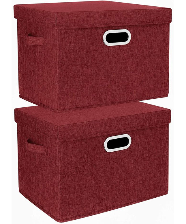 TYEERS Collapsible Storage Bins With Lids, Large Fabric Storage Boxes - 2 Pack - Red Wine