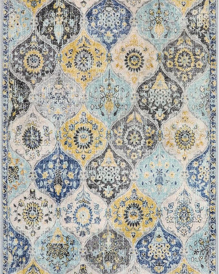 Lahome Moroccan Trellis Kitchen Rugs Non Slip Washable, 2x3 Rugs for Entryway Bathroom, Non-Slip Indoor Door Mat Ultra-Thin, Small Oriental Throw Carpet for Bedroom Entry, Yellow/Aqua