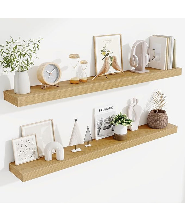 Fun Memories Floating Shelves 48 Inch, Extra Large Wood Shelf Set of 2, Hanging Wall Shelves for Bathroom, Living Room, Kitchen, Bedroom, Oak