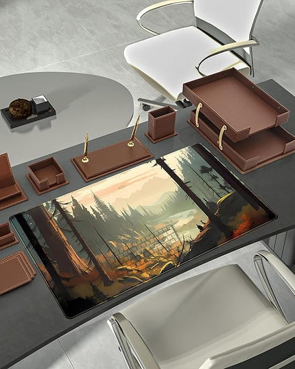 Desk Mat Gaming Desk Pad Valleys, Forest Mouse Pad XXL Extended Large Mouse and Keyboard Mat, Computer Desktop Mat with Non-Slip Base & Stitched Edges, Aesthetic Nature Desk Decor 31.5" x 15.7"