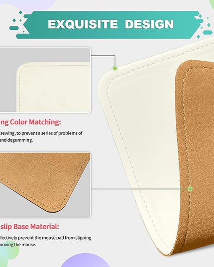 Mouse Pad, PU Mouse Pad，Leather Mouse Pad with Stitched Edge Micro-Fiber Base with Non-Slip Waterproof，Mouse Pad for Computers，Laptop, 8x11Inch (White)