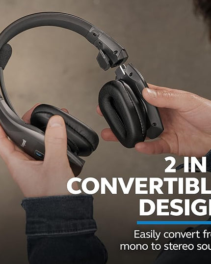 BlueParrott S650-XT Bluetooth Wireless Headphones 96% Noise Canceling Over Head Trucker Headset with Mic, 2-in-1 Convertible Stereo to Mono with ANC, IP54-Rated Protection, 36 hrs. Talk Time, Black