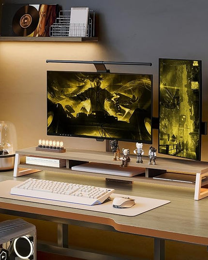 Fenge Dual Monitor Stand for Desk, 42.5in Large Monitor Riser for 2 Monitors, 2 Tier Computer Office Desk Top Shelf, Desktop Storage Stand for Laptop, PC, Computer, Printer