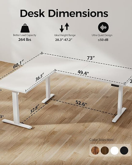 Agilestic Triple Motors 73" x 60" L Shaped Standing Desk, Electric Standing Desk Adjustable Height, Extra Large Desktop Corner Table for Home Office, Gaming Workstation, Splice Board, White