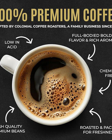 Colonial Coffee 12 Count Single Pot Coffee Packets – 100% Arabica Colombian, Medium Roast | Pre-Measured Frac Packs for 12 Cup Maker | Bulk Ground Gourmet Coffee for Home & Office