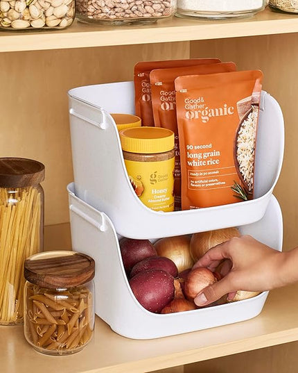 YouCopia ShelfBin Stacking Pantry Bins, 2-Pack, Stackable Storage Basket Organizers for Kitchen and Cabinet Organization