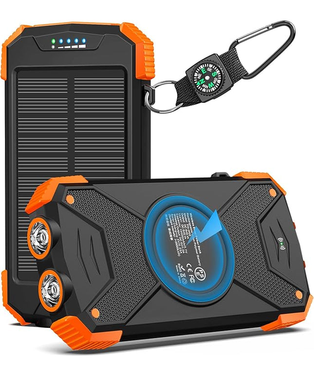 BLAVOR Solar Power Bank 10,000mAh, Portable Wireless Charger, 20W Fast Charging External Battery Pack with USB C for Cell Phones, Solar Panel Charging with Dual Flashlight for Camping