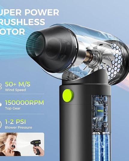 Compressed Air Duster, YOFIGO Electric Air Duster PC & Keyboard Cleaning Kit, 150000RPM Rechargeable 4-Speed Dust Mover for Car, Mini Metal Handheld Air Blower Replaces Compressed Air Can