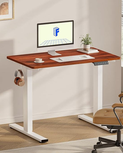 FLEXISPOT EN1 One-Piece Standing Desk with 1-Inch Thick Seamless Desktop, 40"x24" Electric Height Adjustable Desk for Home Office, Multi-Monitor Setups & Easy Assembly, Mahogany