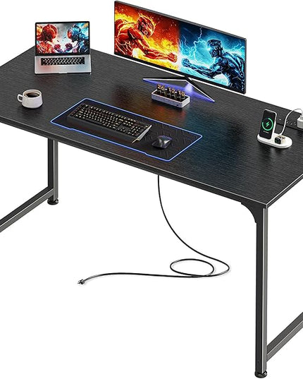 PRAISUN 47 X 20 Inch Office Computer Desk with Power Outlets and USB-C Port, Larger Gaming Desk, for Home Office, Study, Bedroom, Writing Work from Home Table, Metal Frame, Black