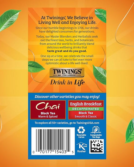 Twinings Variety Pack Black Tea Bags, 20 Count (Pack of 6), Includes English Breakfast, Early Grey, Irish Breakfast, and Lady Grey, Caffeinated, Enjoy Hot or Iced, 120 Teabags