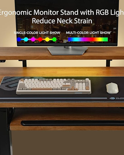 EUREKA ERGONOMIC L Shaped Standing Desk w Keyboard Tray,61" Electric Corner Standing Desk, Computer Desk w LED Monitor Stand,Dual Motor,Solid Wood,Left/Oak
